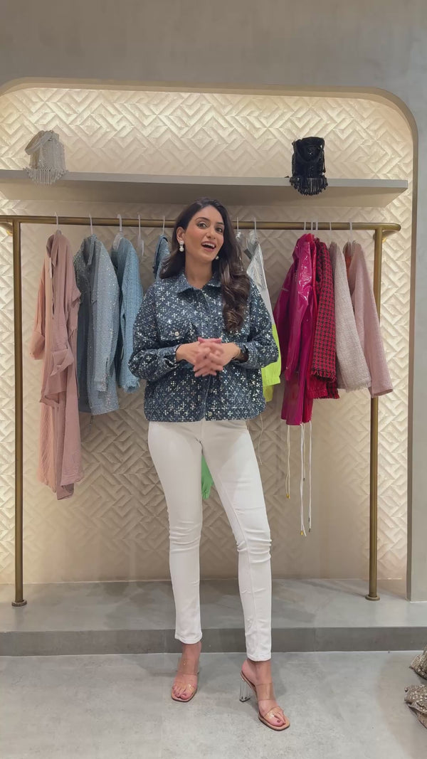 Dark blue sequins denim jacket