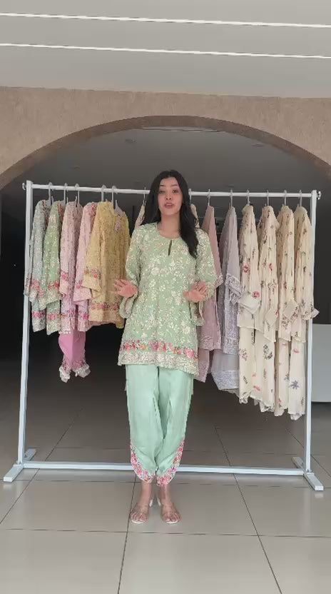 Reyna Gara Rose Dust Kurta with Tulip Pant - Sage Green