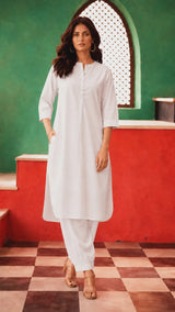 White Cotton Kurta Pajama Set