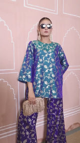 Banarasi Begum Tunic Set - Blue and Purple