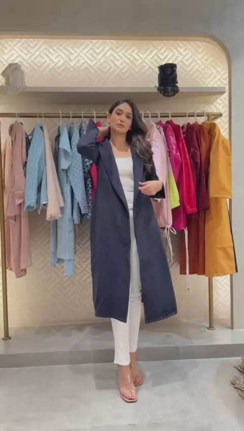 Red and blue overcoat