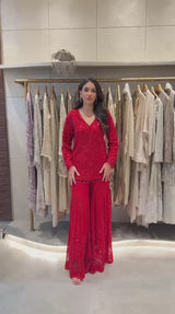 Inaari Red Embroidered Sharara Set