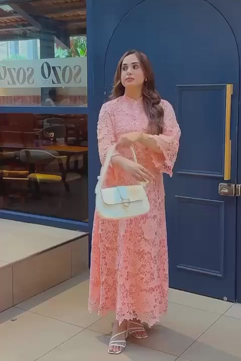 Peach cotton schiffli dress