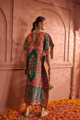 Tasuvure Banarasi Begum Embroidered Kaftan - Orange