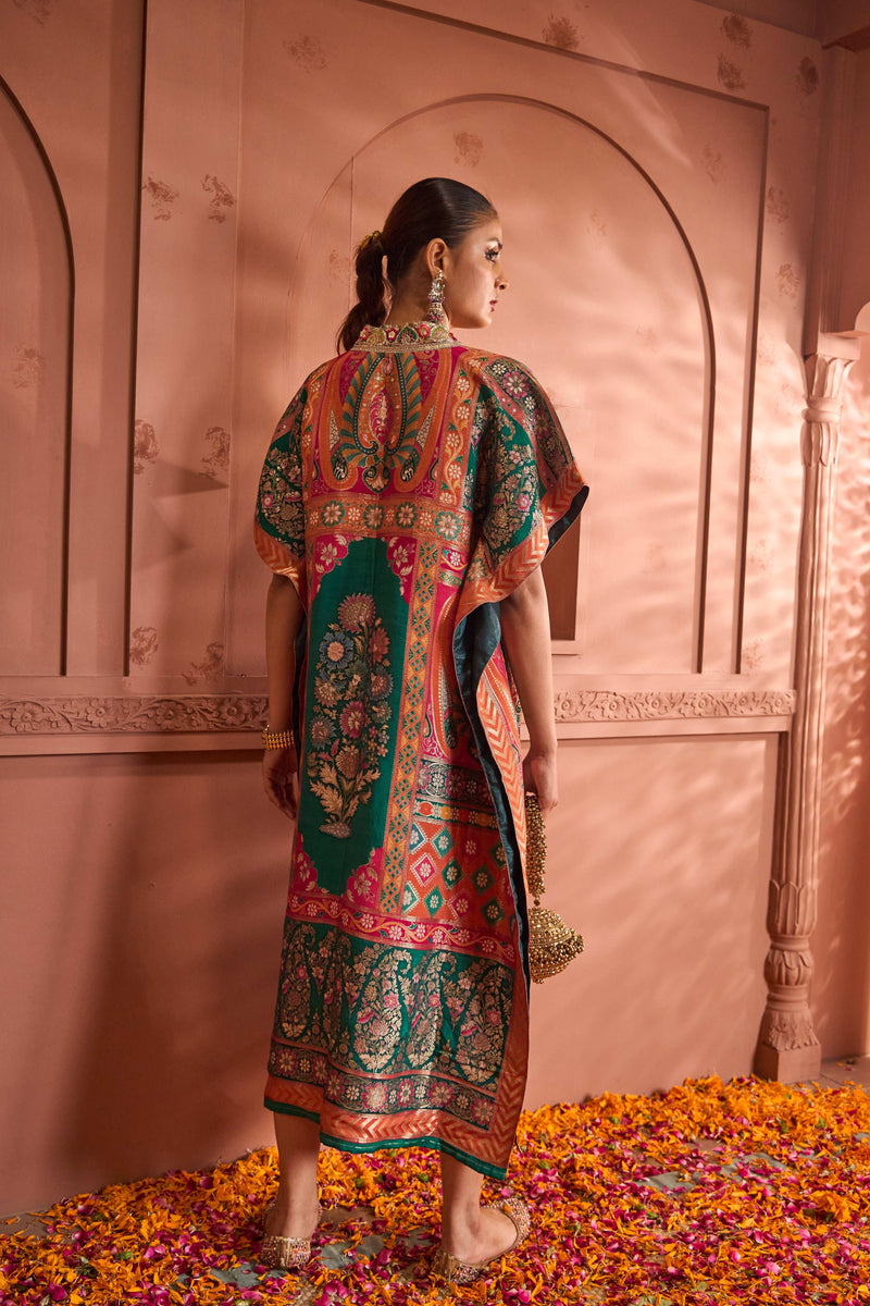 Tasuvure Banarasi Begum Embroidered Kaftan - Orange