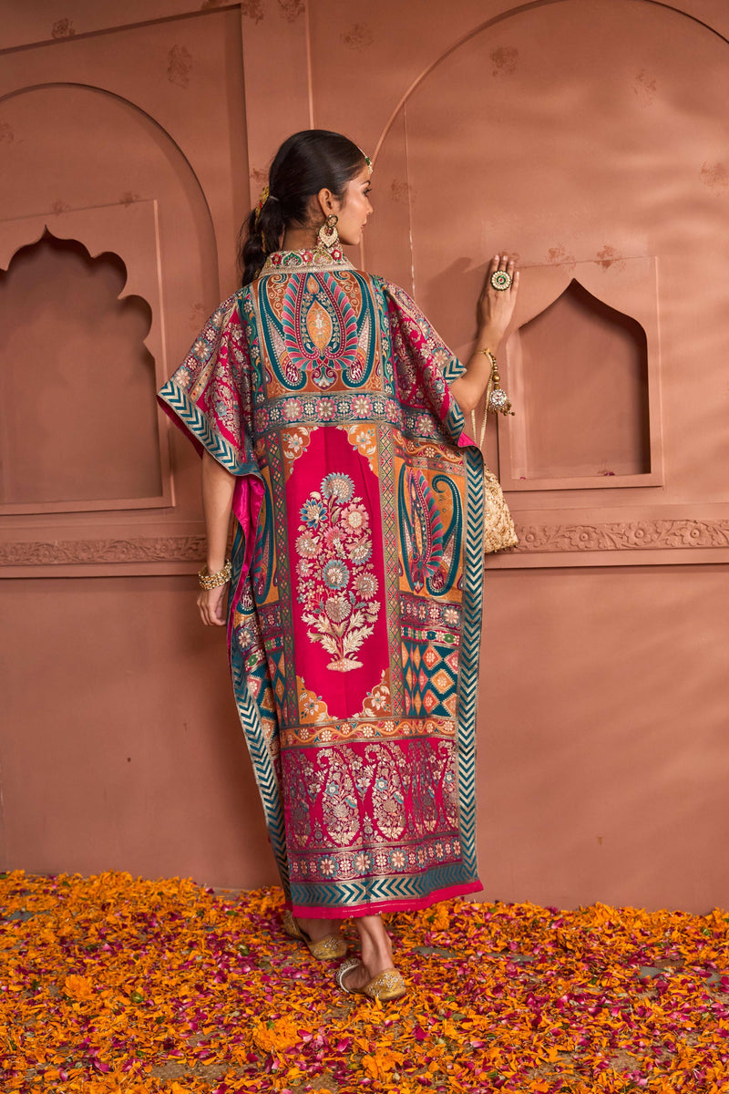 Tasuvure Banarasi Begum Embroidered Kaftan - Pink