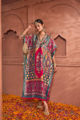 Tasuvure Banarasi Begum Embroidered Kaftan - Pink