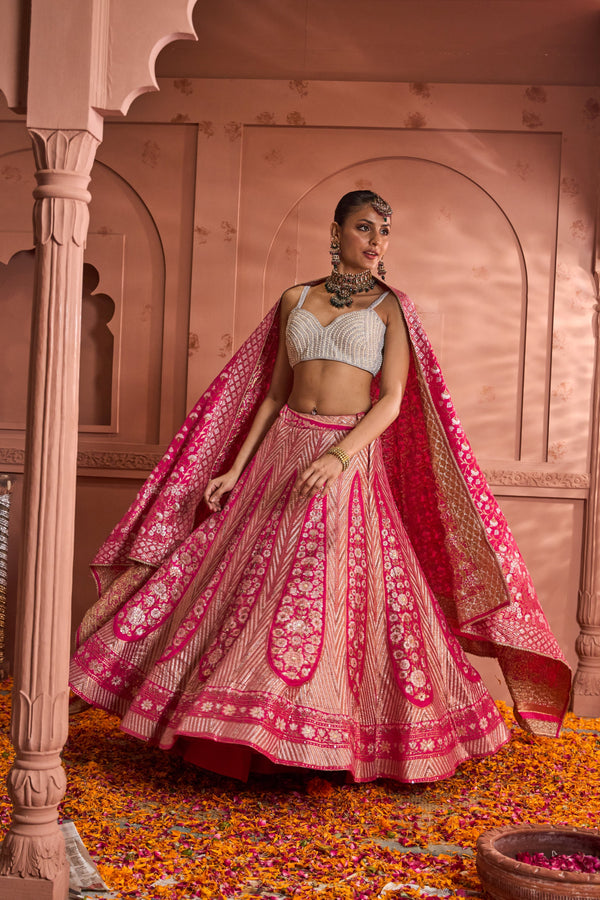 Tasuvure Banarasi Begum Ghaghra And Chunni - Rani Pink