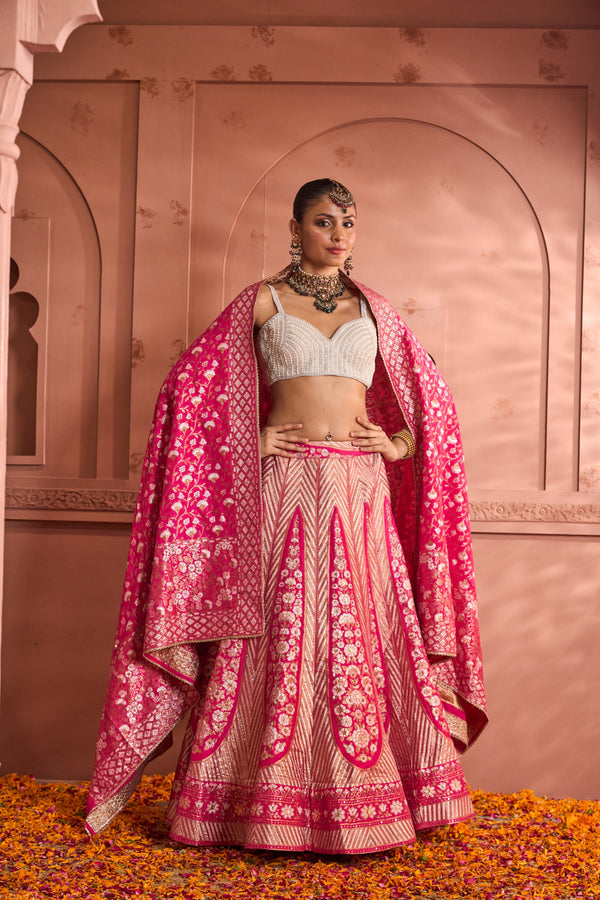 Tasuvure Banarasi Begum Ghaghra And Chunni - Rani Pink