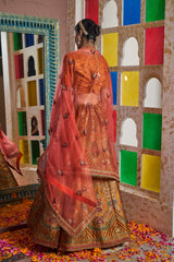 Tasuvure Banarasi Begum Ghaghra With Embroidered Blouse And Chunni - Orange