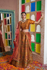 Tasuvure Banarasi Begum Ghaghra With Embroidered Blouse And Chunni - Orange