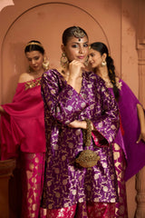 Tasuvure Banarasi Begum Tunic Set - Pink and Purple