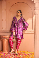 Tasuvure Banarasi Begum Tunic Set - Pink and Purple