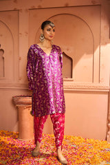 Tasuvure Banarasi Begum Tunic Set - Pink and Purple