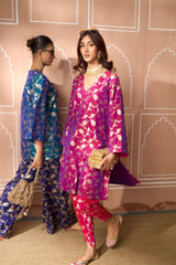 Tasuvure Banarasi Begum Tunic Set - Purple and Pink