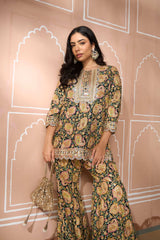 Tasuvure Elizey Paisley Embroidered Sharara Set - Black