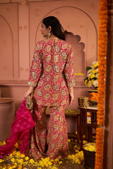 Tasuvure Elizey Paisley Embroidered Sharara Set - Fuschia