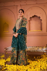 Tasuvure Elizey Paisley Embroidered Sharara Set - Green