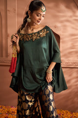 Tasuvure Kiri Embroidered Kaftan With Banarasi Lotus Sharara - Green