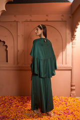 Tasuvure Kiri Patch Work Kaftan Top With Flared Pant - Emerald Green