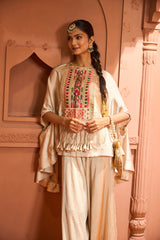 Tasuvure Kiri Patch Work Kaftan Top With Flared Pant - Nude