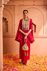 Tasuvure Kiri Patch Work Kaftan Top With Flared Pant - Red