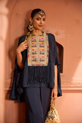 Tasuvure Kiri Patch Work Kurta With Flared Pant - Blue