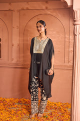 Tasuvure Reyna Gara Glazed Kaia Kaftan Top with Pants-Black