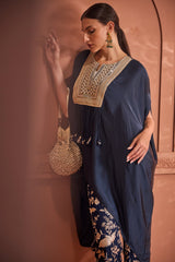 Tasuvure Reyna Gara Glazed Kaia Kaftan Top with Pants - Midnight Blue