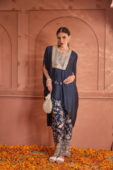 Tasuvure Reyna Gara Glazed Kaia Kaftan Top with Pants - Midnight Blue
