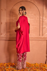Tasuvure Reyna Gara Glazed Kaia Kaftan Top with Pants -Red