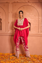 Tasuvure Reyna Gara Glazed Kaia Kaftan Top with Pants -Red
