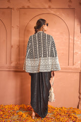 Tasuvure Threadwork Embroidered Cape Jacket with Slip Easy Dress - Black