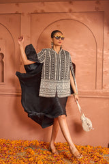 Tasuvure Threadwork Embroidered Cape Jacket with Slip Easy Dress - Black