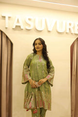 Tasuvure Tissue 3 Piece Kurta Set - Green