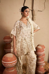 Tasuvure X MW  Aaina Adaa Mirror Work Kaftan Set - Ivory