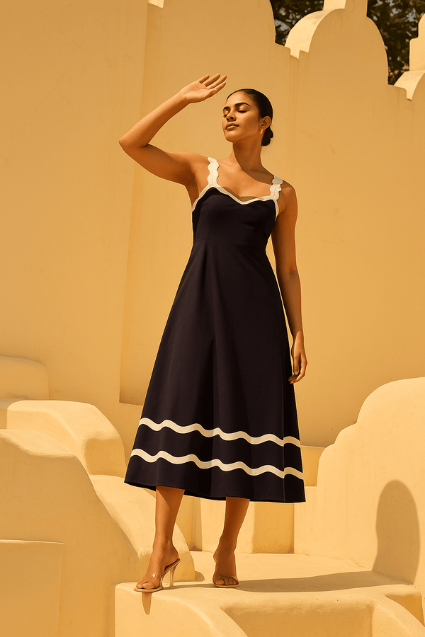 Tasuvure X MW  Amalfi Tide Midi Dress - Black White Floral