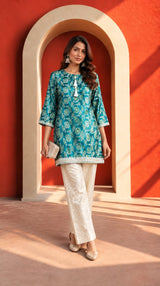 Tasuvure X MW Banarasi Begum Tunic Set - blue and white