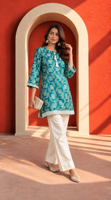 Tasuvure X MW Banarasi Begum Tunic Set - blue and white