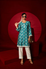 Tasuvure X MW Banarasi Begum Tunic Set - blue and white