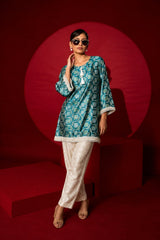 Tasuvure X MW Banarasi Begum Tunic Set - blue and white
