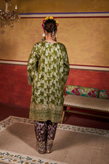 Tasuvure X MW  Banarasi Begum Tunic Set - Green and Purple