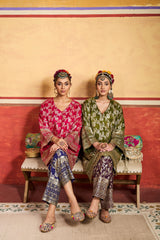 Tasuvure X MW  Banarasi Begum Tunic Set - Green and Purple