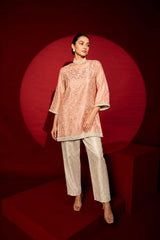 Tasuvure X MW Banarasi Begum Tunic Set - peach and white