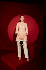 Tasuvure X MW Banarasi Begum Tunic Set - peach and white