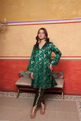 Tasuvure X MW  Banarasi Begum Tunic Tulip Set - Green and Purple