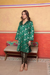 Tasuvure X MW  Banarasi Begum Tunic Tulip Set - Green and Purple