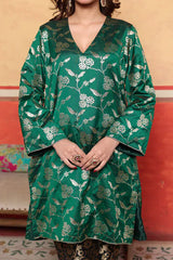 Tasuvure X MW  Banarasi Begum Tunic Tulip Set - Green and Purple