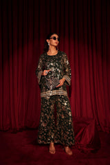 Tasuvure X MW best seller ZAIRA ZARDOSI SHARARA SET- GREEN