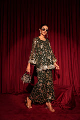 Tasuvure X MW best seller ZAIRA ZARDOSI SHARARA SET- GREEN